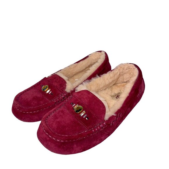 UGG Shoes - UGG Ansley Chunky Crystals Wine Suede/Sheepskin Slippers 8 Shearling Lined Mocca